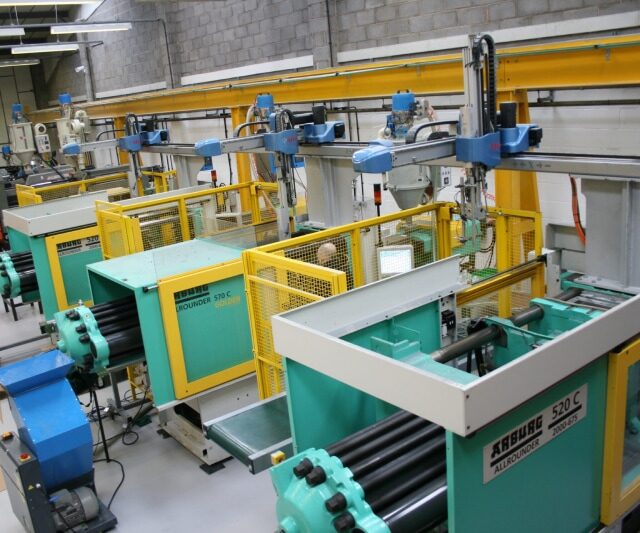 Injection moulding machines lined up
